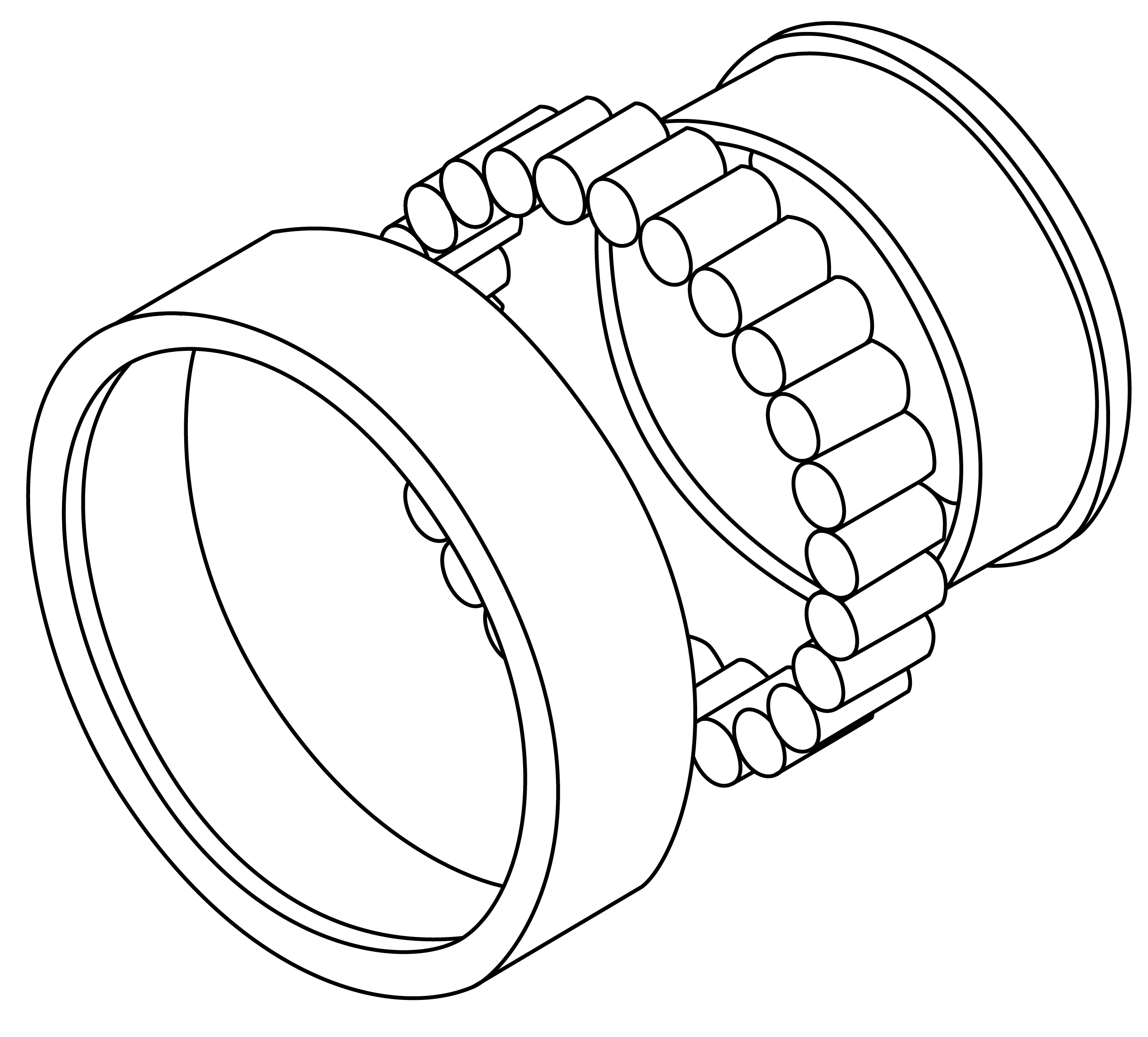 black and white line drawing of a single row cylindrical roller bearing example