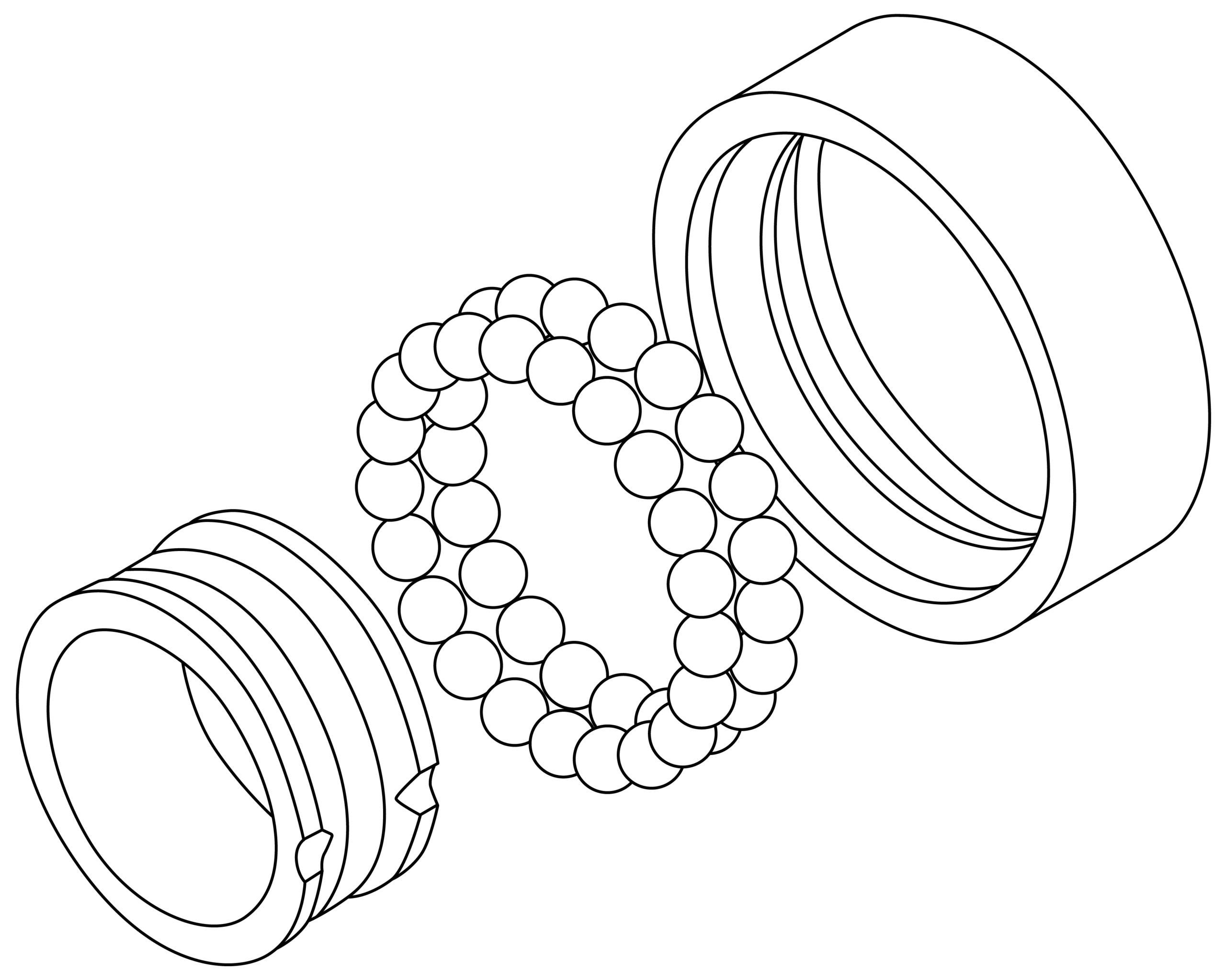 black and white line drawing of a double row angular contact ball bearing example