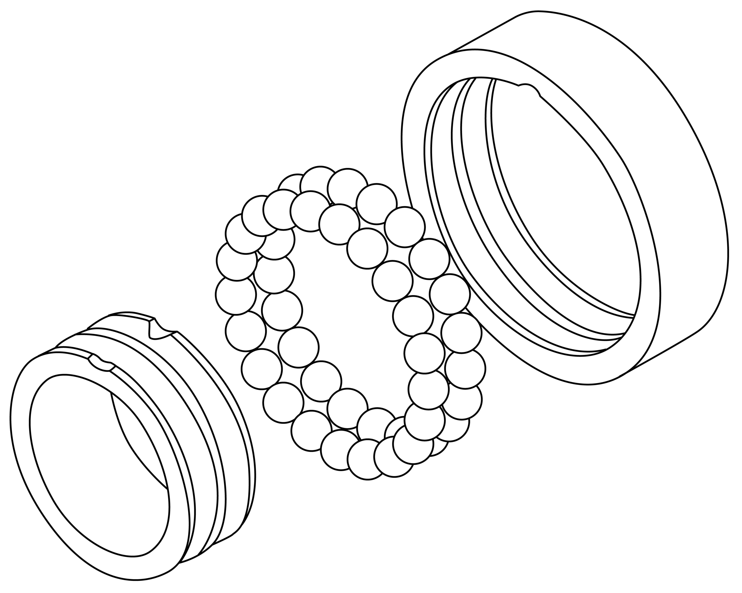 black and white line drawing of a double row deep groove ball bearing example