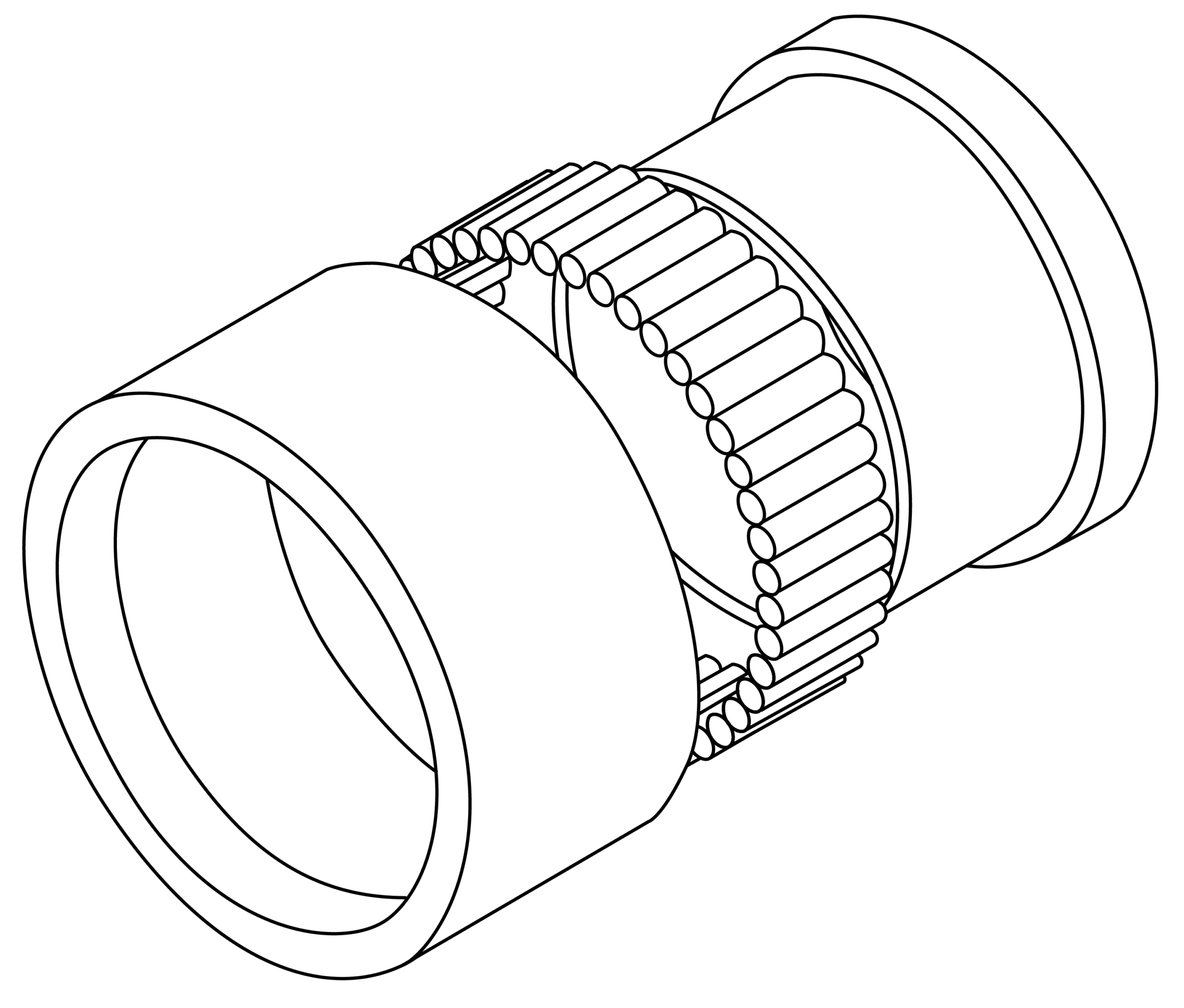 black and white line drawing of a single row needle roller bearing example