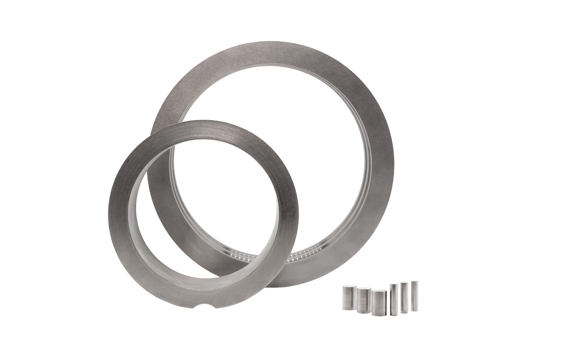 two example preform bearing rings and rollers