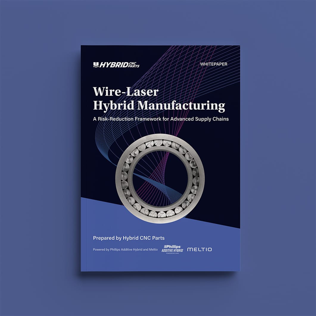 cover page of whitepaper about wire-laser hybrid manufacturing with title and bearing image